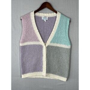 90's Eclectic Grandpa Pastel Colorblock Button Front Sweater Vest L